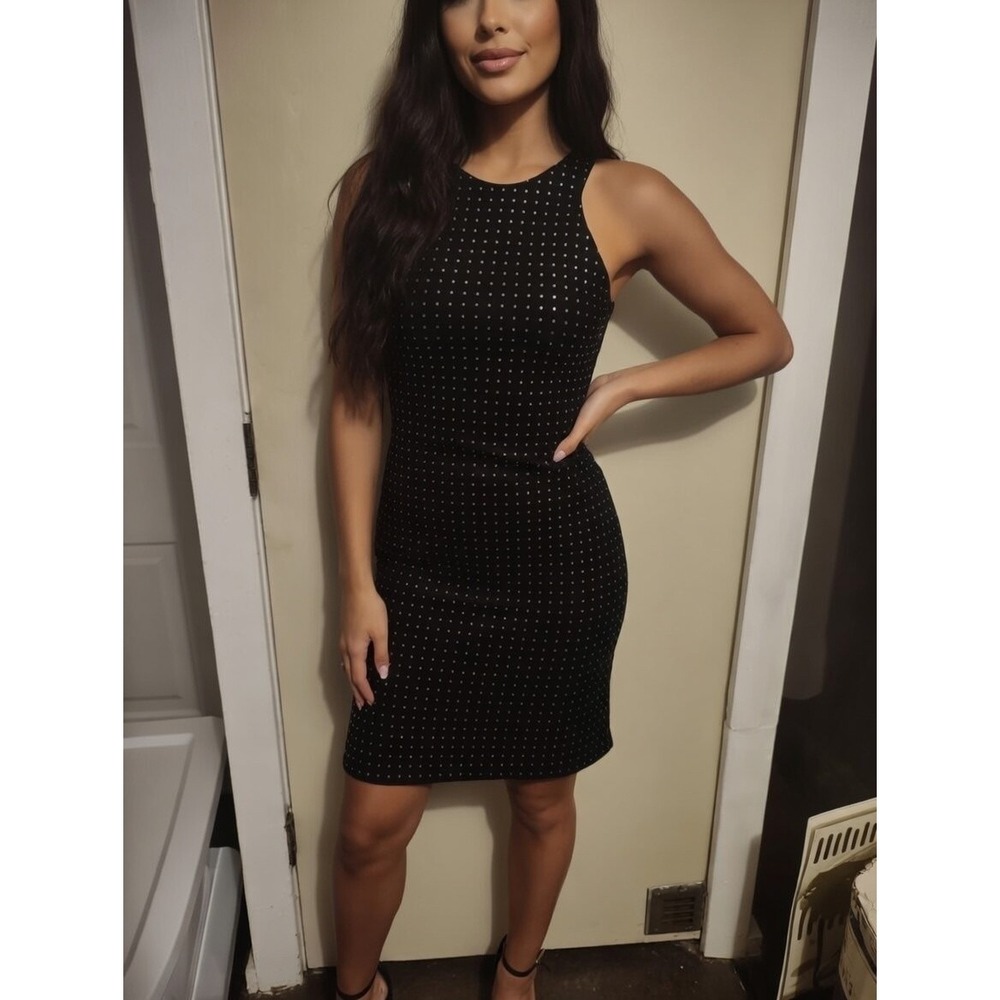 Candie's‎ Black Velvet Sparkly Polka Dot Keyhole Back Halter Dress L Siren Hoco
